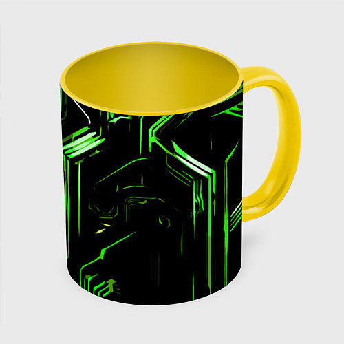Кружка цветная Green stripes on a black background / 3D-Белый + желтый – фото 1