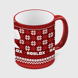 Кружка 3D Новогодний свитер ugly Roblox, цвет: 3D-красный кант