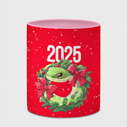 Кружка 3D Новогодний венок из змейки 2025, цвет: 3D-белый + розовый — фото 2