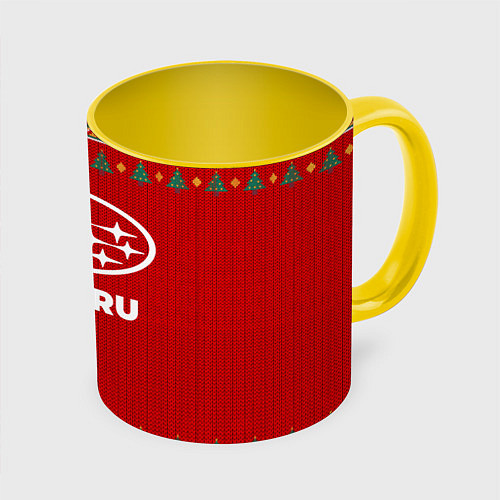 Кружка цветная Subaru new year / 3D-Белый + желтый – фото 1