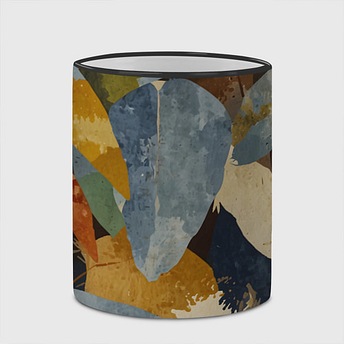 Кружка цветная Акварельные листья абстракция / 3D-Черный кант – фото 2