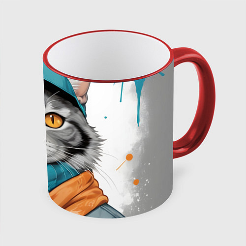 Кружка цветная Городской кот / 3D-Красный кант – фото 1