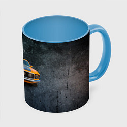 Кружка 3D Спортивный американский автомобиль Ford Mustang, цвет: 3D-белый + небесно-голубой