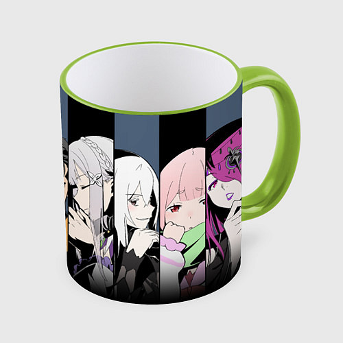 Кружка цветная Re:Zero Жизнь с нуля в альтернативном мире - персо / 3D-Светло-зеленый кант – фото 1