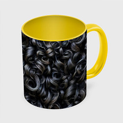 Кружка 3D Черные кудри, цвет: 3D-белый + желтый