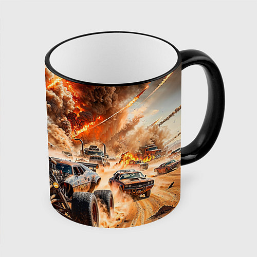 Кружка цветная Mad Max - explosion cars / 3D-Черный кант – фото 1