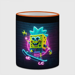 Кружка 3D Sponge Bob on a skateboard - ai art fantasy, цвет: 3D-оранжевый кант — фото 2