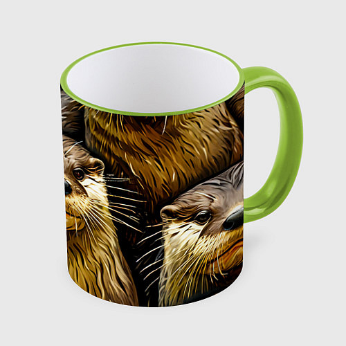 Кружка цветная Выдры / 3D-Светло-зеленый кант – фото 1