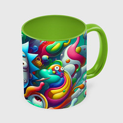 Кружка 3D Рик Санчес - граффити, цвет: 3D-белый + светло-зеленый