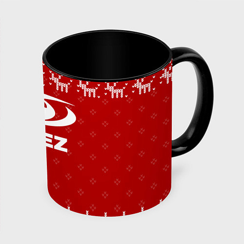 Кружка цветная Новогодний Ateez с оленями / 3D-Белый + черный – фото 1