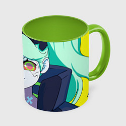 Кружка 3D Ребекка - киберпанк, цвет: 3D-белый + светло-зеленый