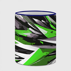 Кружка 3D Чёрно-зелёная-белая абстракция, цвет: 3D-синий кант — фото 2