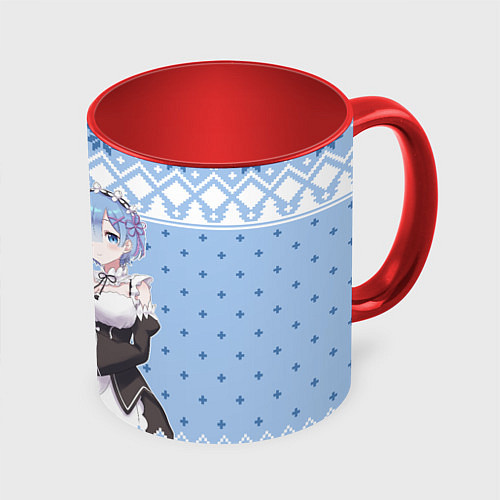 Кружка цветная Рем и Рам новогодний свитер / 3D-Белый + красный – фото 1