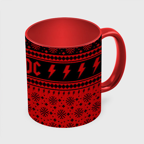 Кружка цветная ACDC christmas sweater / 3D-Белый + красный – фото 1