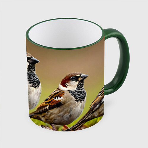 Кружка цветная Воробей / 3D-Зеленый кант – фото 1
