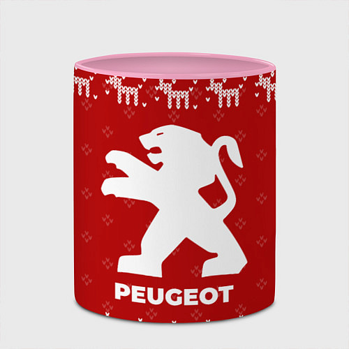 Кружка цветная Новогодний Peugeot с оленями / 3D-Белый + розовый – фото 2