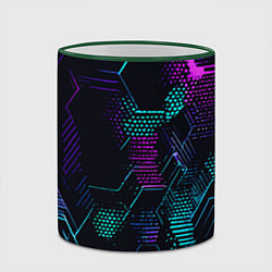 Кружка 3D Розово-голубые точки и линии на чёрном фоне, цвет: 3D-зеленый кант — фото 2