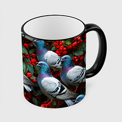 Кружка 3D Голуби в рябине, цвет: 3D-черный кант
