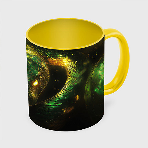 Кружка цветная Светящаяся зелёная змея / 3D-Белый + желтый – фото 1