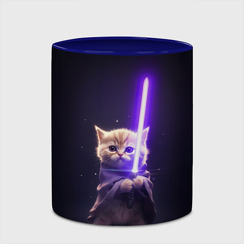 Кружка цветная Котик джедай / 3D-Белый + синий – фото 2