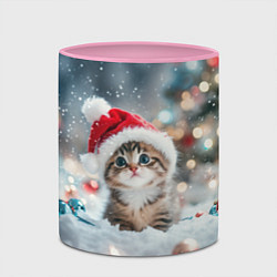 Кружка 3D Маленький котенок и елочные игрушки, цвет: 3D-белый + розовый — фото 2