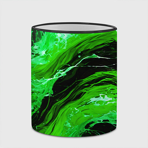 Кружка цветная Зелёные брызги на чёрном фоне / 3D-Черный кант – фото 2