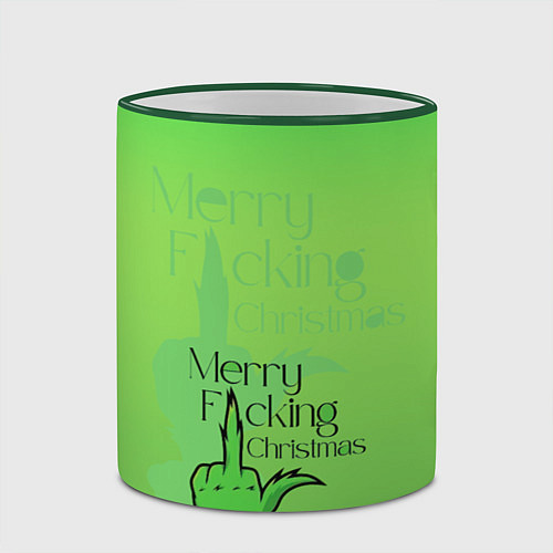 Кружка цветная Гринч merry fucking christmas / 3D-Зеленый кант – фото 2