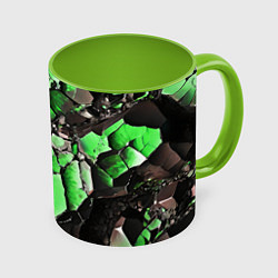Кружка 3D Чёрно-зелёный камень, цвет: 3D-белый + светло-зеленый