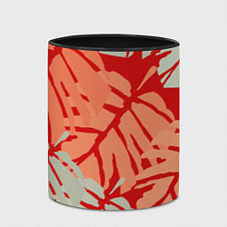 Кружка 3D Отпечатки монстеры на красном, цвет: 3D-белый + черный — фото 2