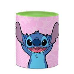 Кружка 3D Stitch on a pink background, цвет: 3D-белый + светло-зеленый — фото 2
