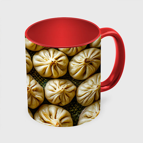 Кружка цветная Хинкали / 3D-Белый + красный – фото 1