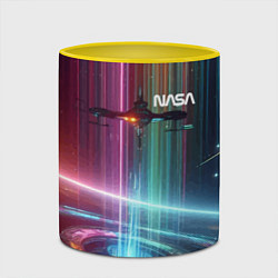 Кружка 3D Spaceship in the neon cosmos - nasa, цвет: 3D-белый + желтый — фото 2