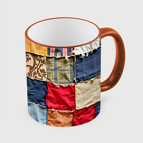 Кружка цветная Яркий пэчворк / 3D-Оранжевый кант – фото 1