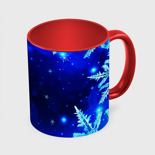 Кружка цветная Снежный узор / 3D-Белый + красный – фото 1