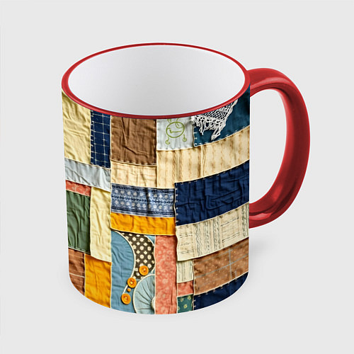 Кружка цветная Пэчворк с собакой / 3D-Красный кант – фото 1