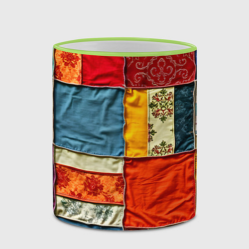 Кружка цветная Пэчворк из ярких тканей / 3D-Светло-зеленый кант – фото 2