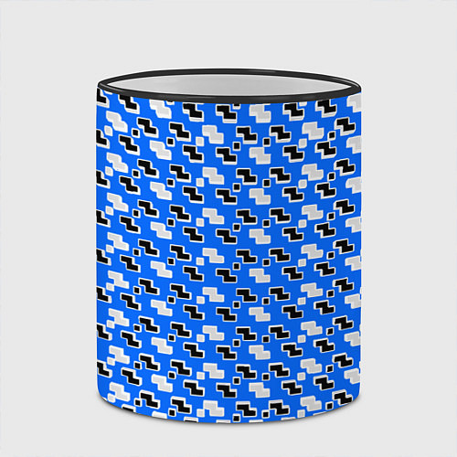 Кружка цветная Чёрно-белые фигуры на синем фоне / 3D-Черный кант – фото 2