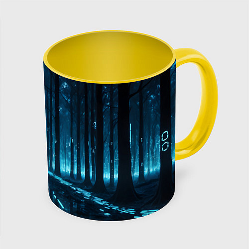 Кружка цветная Синий цифровой лес / 3D-Белый + желтый – фото 1