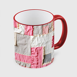 Кружка 3D Розовый пэчворк, цвет: 3D-красный кант
