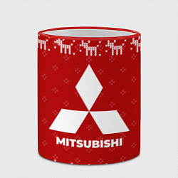 Кружка 3D Новогодний Mitsubishi с оленями, цвет: 3D-красный кант — фото 2