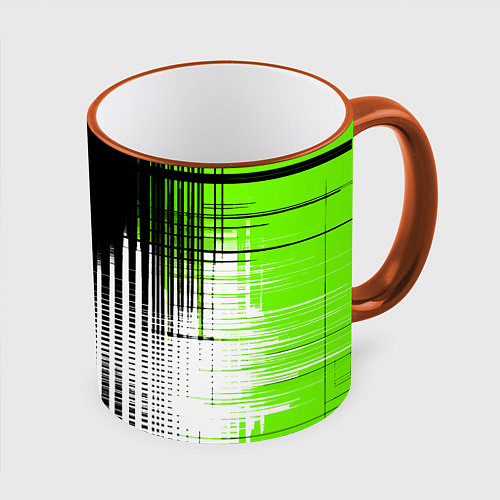 Кружка цветная Зелёно-чёрный гранж на белом фоне / 3D-Оранжевый кант – фото 1