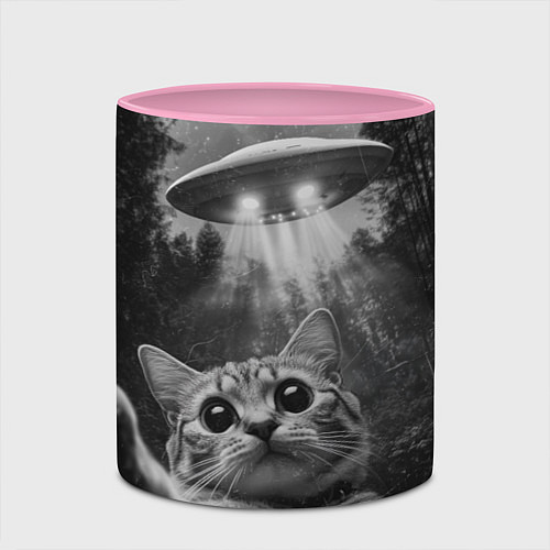 Кружка цветная Котик и НЛО / 3D-Белый + розовый – фото 2