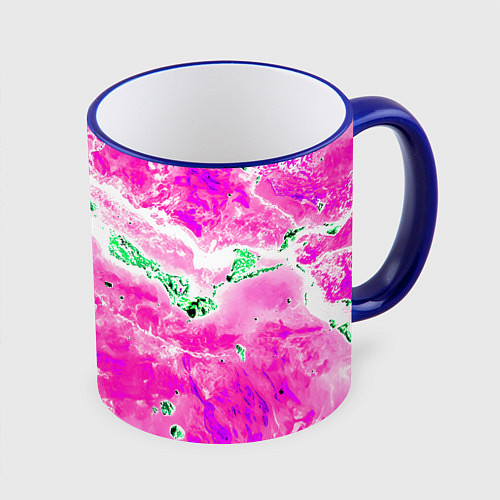 Кружка цветная Розово-зелёная абстракция / 3D-Синий кант – фото 1