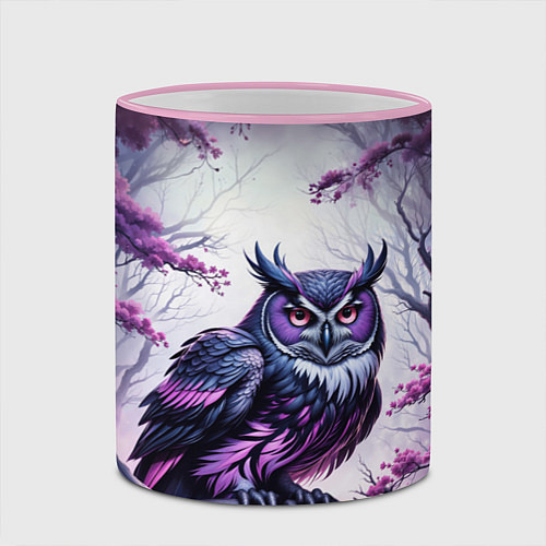 Кружка цветная Черно фиолетовая сова сидит на ветке / 3D-Розовый кант – фото 2