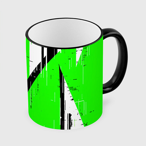 Кружка цветная Black and white vertical stripes on a green backgr / 3D-Черный кант – фото 1