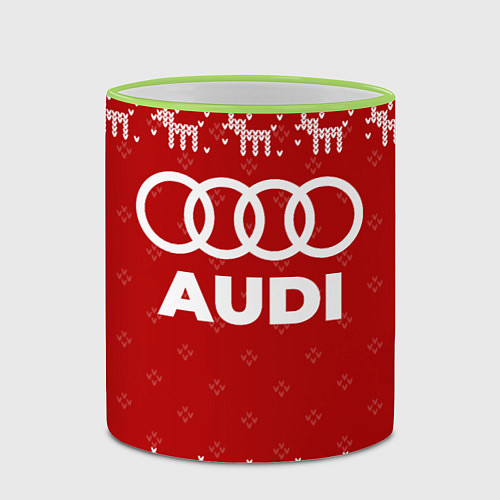 Кружка цветная Новогодний Audi с оленями / 3D-Светло-зеленый кант – фото 2