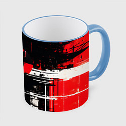 Кружка 3D Красно-белый гранж на чёрном фоне, цвет: 3D-небесно-голубой кант