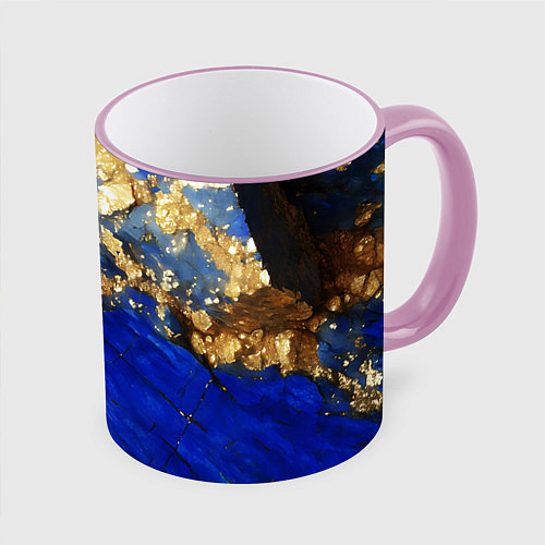 Кружка цветная Золотой минерал в синем камне / 3D-Розовый кант – фото 1