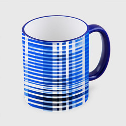 Кружка 3D White stripes on a black and blue background, цвет: 3D-синий кант