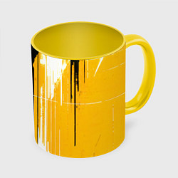 Кружка 3D Вертикальные чёрно-белые линии на жёлтом фоне, цвет: 3D-белый + желтый